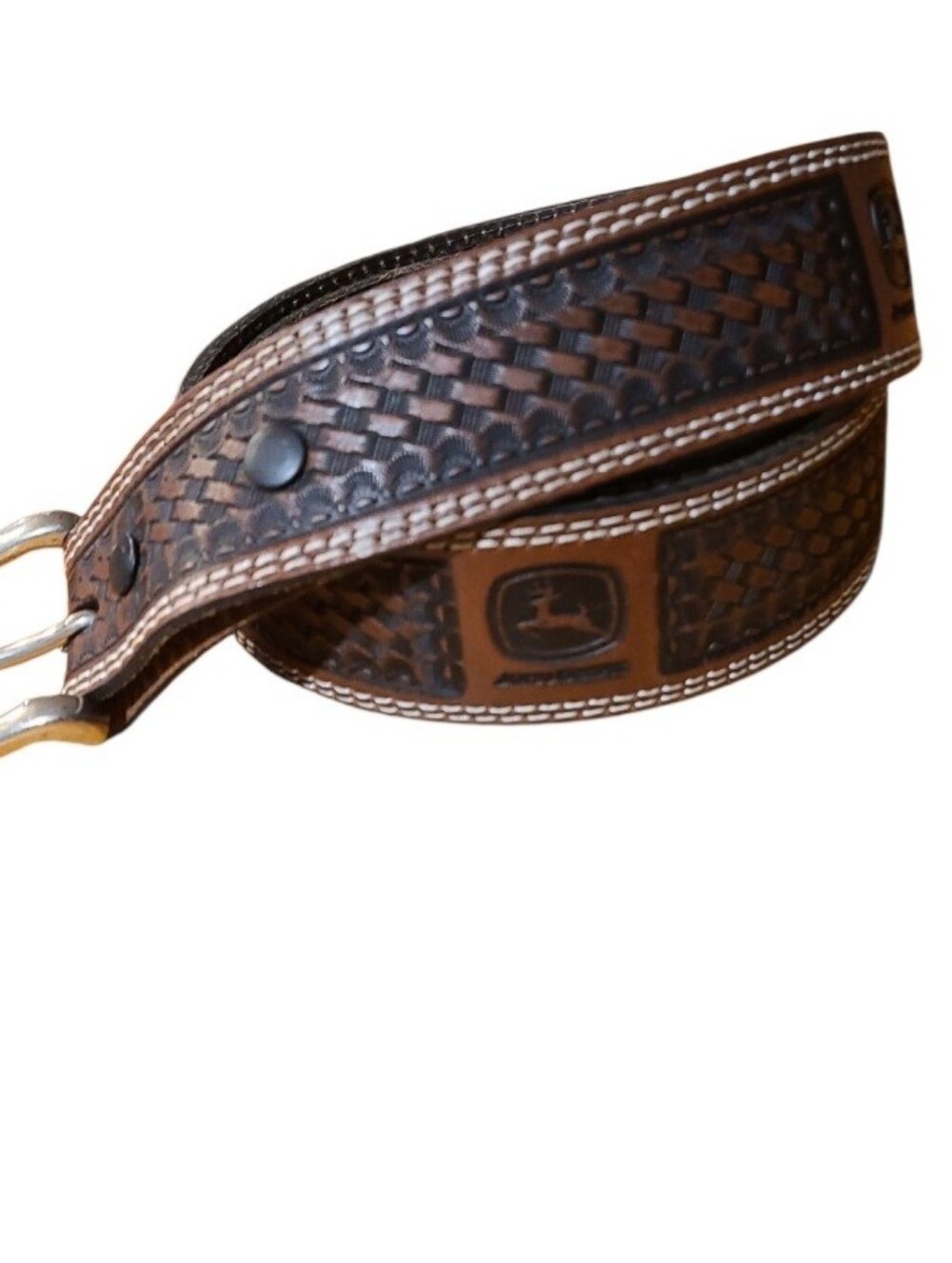 John Deere Leather Basket Weave/Logo BELT